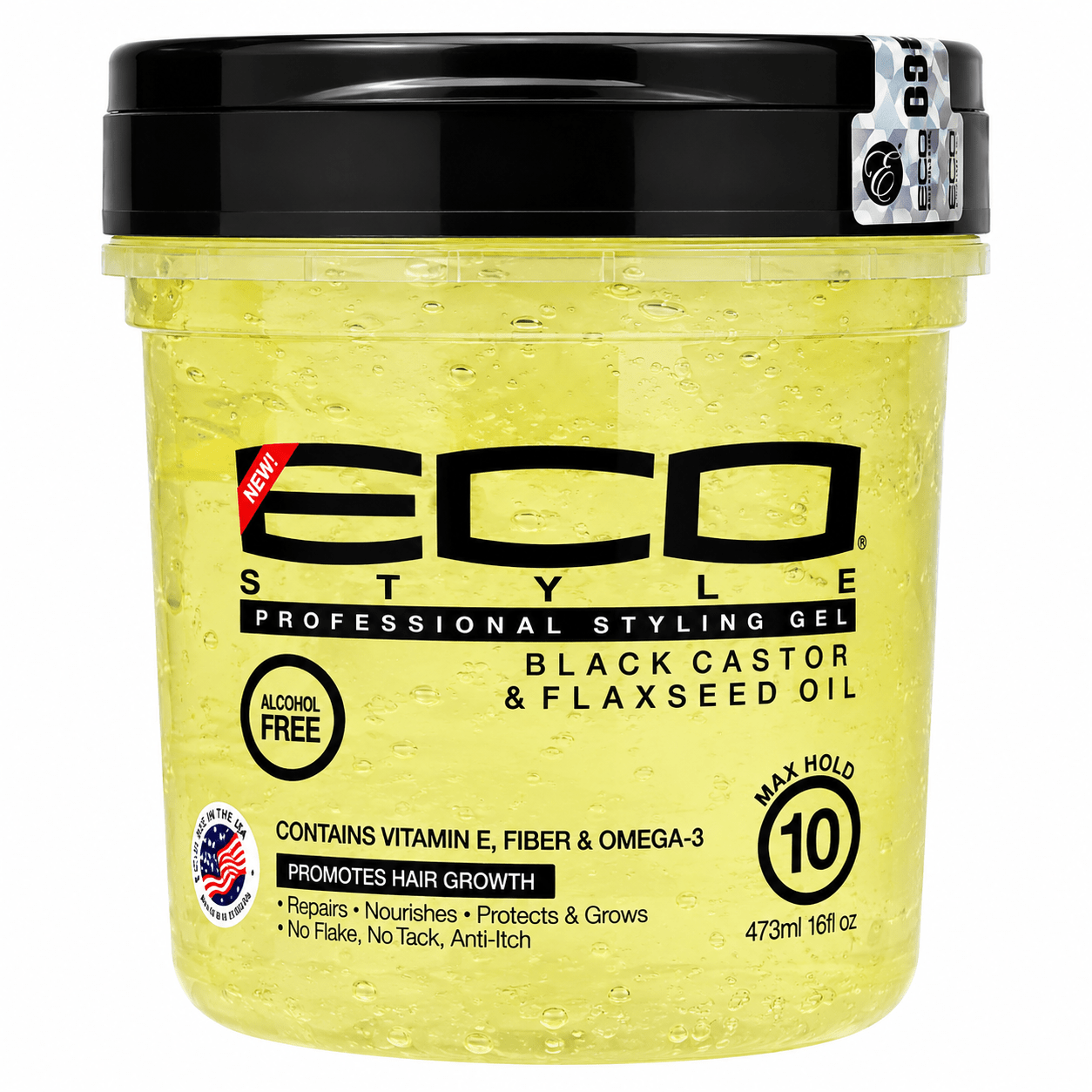 Eco Style Black Castor & Flaxseed Oil Gel 473 ml gel coiffant à l’huile de ricin noir et graines de lin.