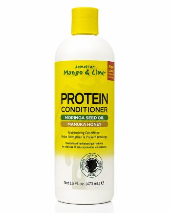 Jamaican Mango & Lime Protein Conditioner Moringa Seed Oil 16 fl. oz en bouteille blanche et jaune