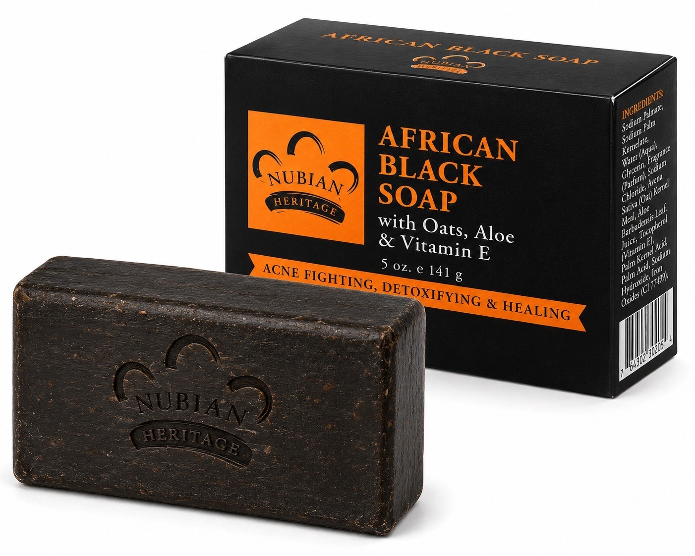 Nubian Heritage African Black Soap with Oats, Aloe, and Vitamin E, 5 oz