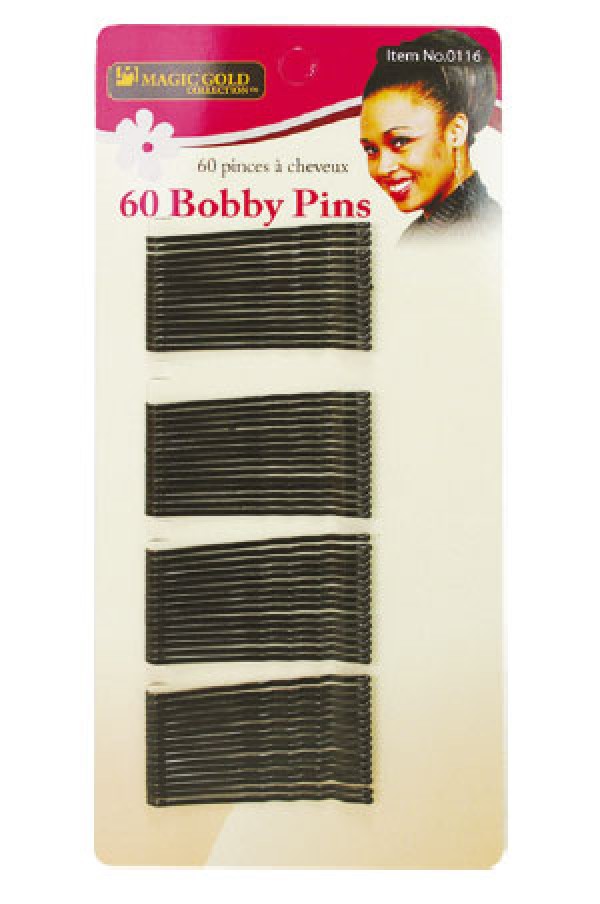 MAGIC GOLD - PAQ. OF 60 BLACK BOBBY PINS (60 PINCES À CHEVEUX), ITEM NO: 0116