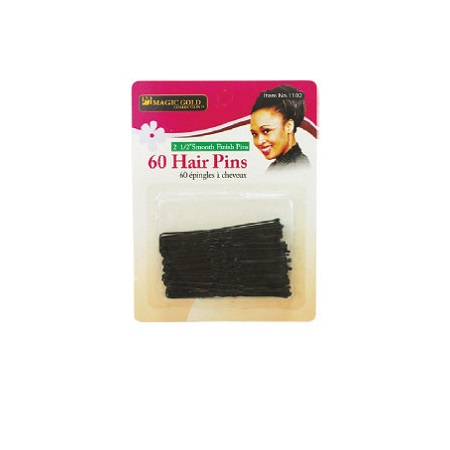 MAGIC GOLD - PAQ. OF 60 BLACK HAIR PINS 2 1/2'' SMOOTH FINISH PINS (60 ÉPINGLES NOIR À CHEVEUX), ITEM NO: 1102