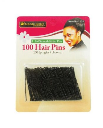 MAGIC GOLD - PAQ. OF 100 BLACK HAIR PINS 1 3/4'' SMOOTH FINISH PINS (100 ÉPINGLES NOIR À CHEVEUX), ITEM NO: 1105