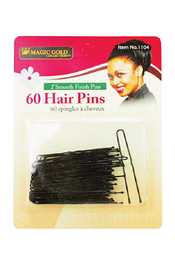 MAGIC GOLD - PAQ. OF 60 BLACK HAIR PINS 2'' SMOOTH FINISH PINS (60 ÉPINGLES NOIR À CHEVEUX), ITEM NO: 1104