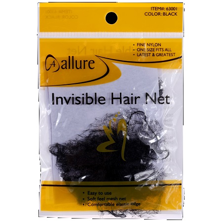 ALLURE - PAQ. OF 3 PCs INVISIBLE HAIR NET BLACK, PROFESSIONAL GRADE QUALITY, FINE NYLON, ONE SIZE FITS ALL, ITEM NO. 63001