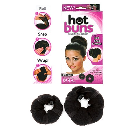 APG - PAQ. OF 2 HOT BUNS SMALL & LARGE DARK HAIR, JUST ROLL SNAP & WRAP, SIMPLE STYLING SOLUTION, ITEM NO. 4890