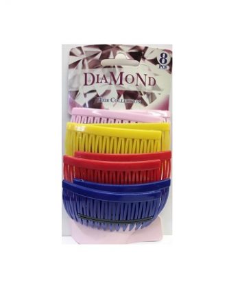 DIAMOND - PAQ. OF 8 PCs COMB HAIR PIN ASSORTIES COLORS (MIX), PINK/YELLOW/RED/BLUE, HAIR COLLECTION, ITEM NO. 5419