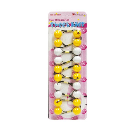 MAGIC GOLD - PAQ. OF 10 BUBBLE ROUND YELLOW/WHITE 20MM FOR HAIR, SWEET KIDS HAIR ACCESSORIES, ITEM NO. R16-2848