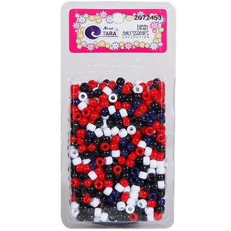 NEW TARA - BEAD (PERLES) BLACK/RED/WHITE/NAVY, LARGE PACK, HAIR ACCESSORIES COLLECTION, ITEM NO. ZQ72453