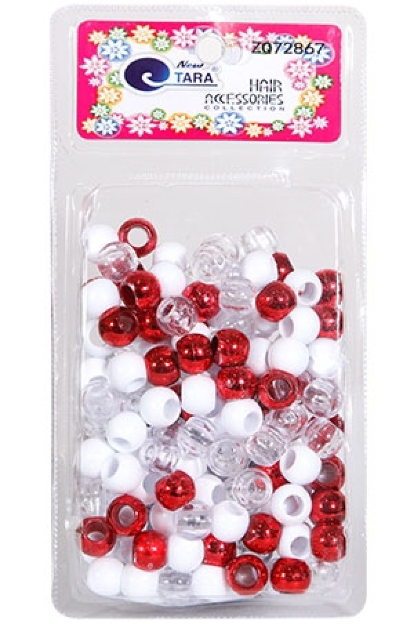 NEW TARA - BEAD (PERLES) RED/WHITE/CLEAR (L), LARGE PACK, HAIR ACCESSORIES COLLECTION, ITEM NO. ZQ72867