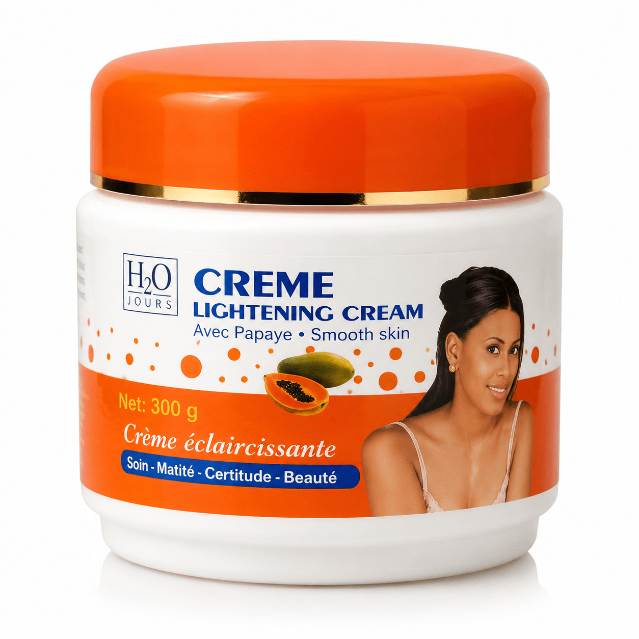 H20 Jours Crème papaye 300 g pour hydrater et adoucir les zones sèches du corps.