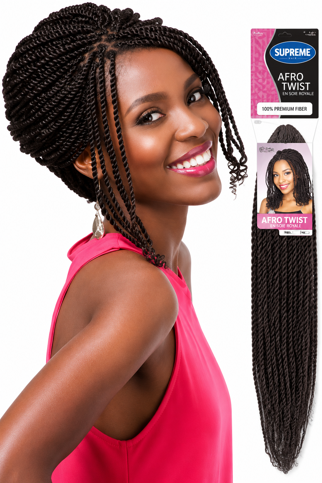 Cheveux Supreme Afro Twist en soie royale pour twists et coiffures protectrices.