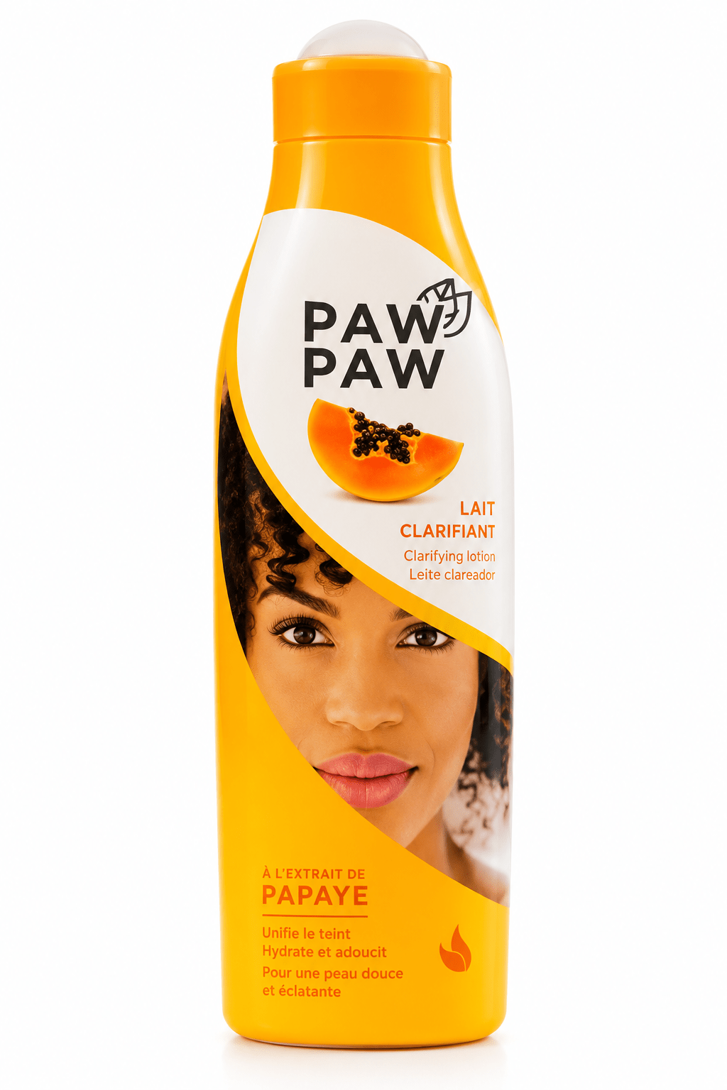 Paw Paw Lait aux extraits de papaye 500 ml en flacon jaune et blanc.