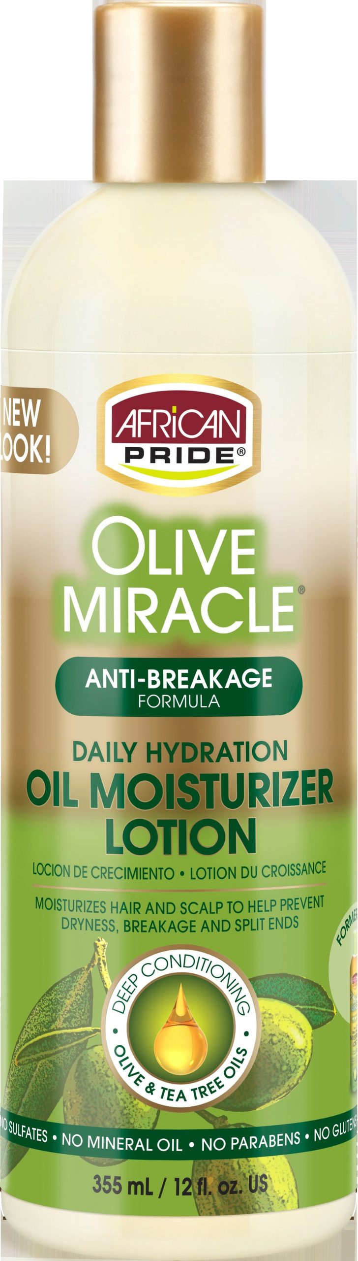 AFRICAN PRIDE OLIVE MIRACLE - LOTION HYDRATANTE, ANTI BREAKAGE FORMULA DAILY HYDRATION OIL MOISTURIZER LOTION, 355 ML / 12 FL.OZ