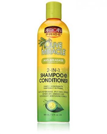 AFRICAN PRIDE OLIVE MIRACLE - 2-EN-1 SHAMPOOING ET REVITALISANT ANTI CASSE, ANTI BREAKAGE FORMULA 2-IN-1 SHAMPOO & CONDITIONER, 355 ML / 12 FL.OZ