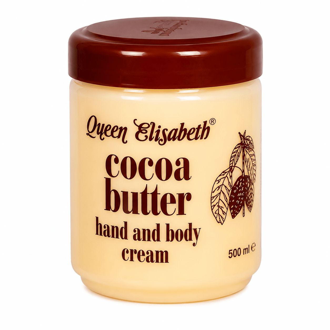 Queen Elisabeth Crème corporelle au beurre de cacao 500 ml pour peaux sèches.
