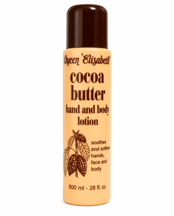 Queen Elisabeth Lait corporel au beurre de cacao 800 ml pour peaux normales à sèches.