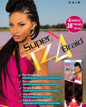 Cheveux Supreme Super X TZ4 Braid X-Pression synthétiques 38 pouces pour tresses africaines.