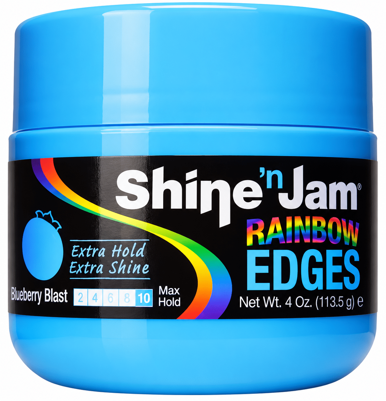 Ampro Shine 'N Jam Blueberry Blast Edges Extra Hold 4 oz styling gel for hair edges.