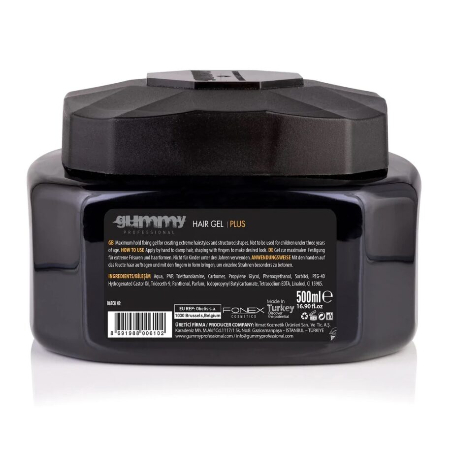 GUMMY PROFESSIONAL - HAIR GEL PLUS MAXIMUM HOLD EXTREME LOOK, 16.9 FL.OZ / 500 ML