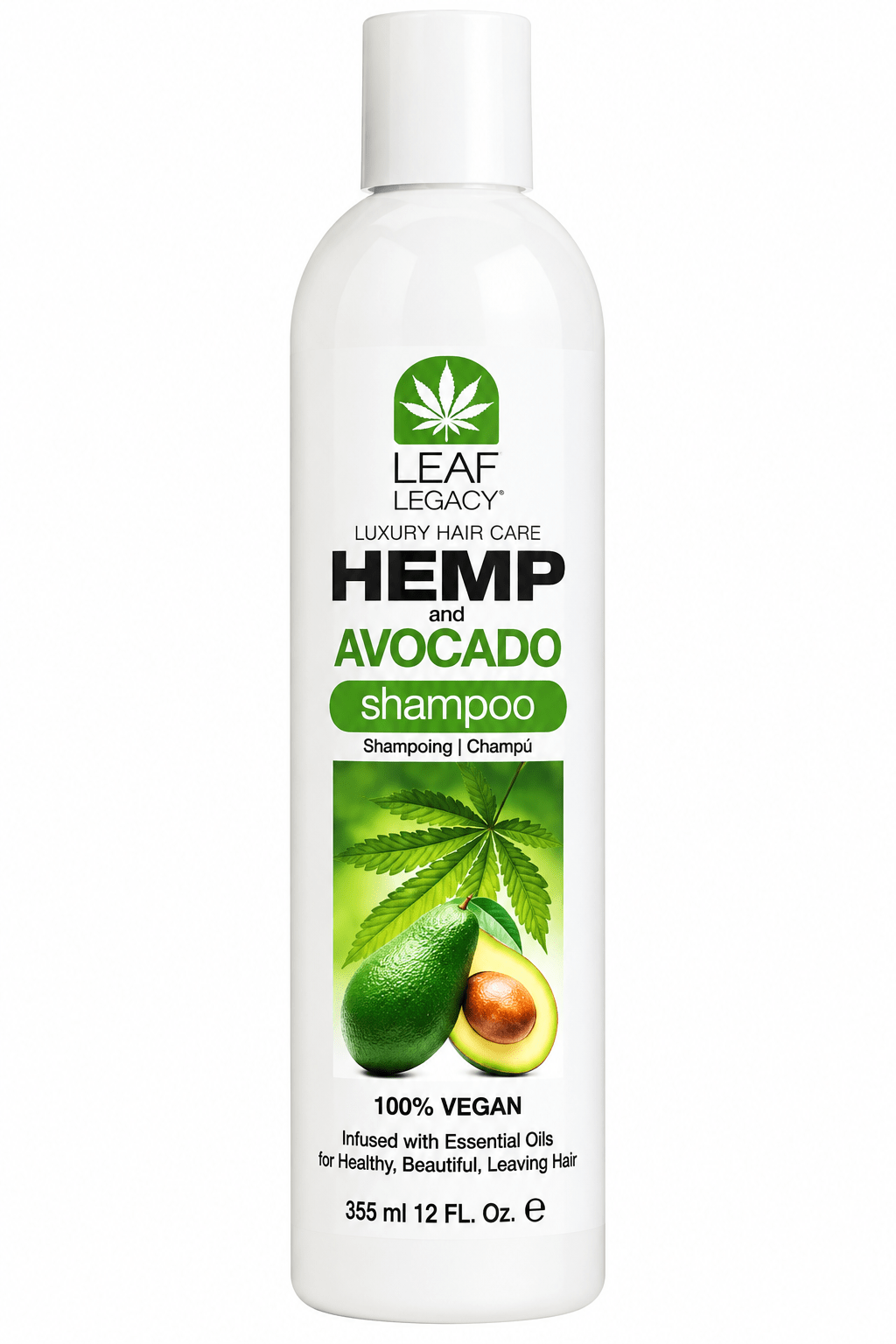 Leaf Legacy Shampoing au Chanvre et à l’Avocat 355 ml shampooing nourrissant pour cheveux secs et ternes.