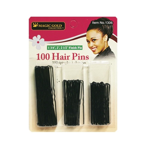 Magic Gold - Paq. of 100 black hair pins assorties finish pins, No. 1306