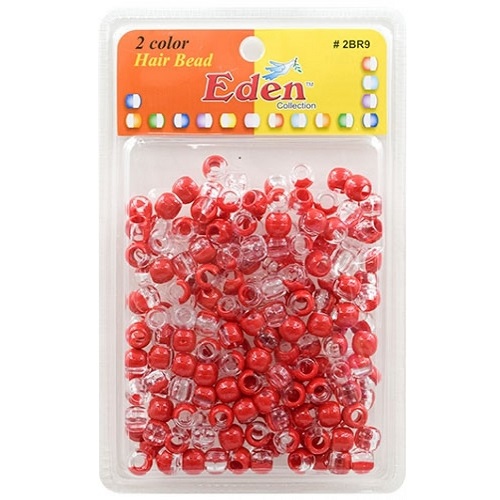 Eden - xlg blister medium round 2 color hair bead, 2BR9-Clear/Red