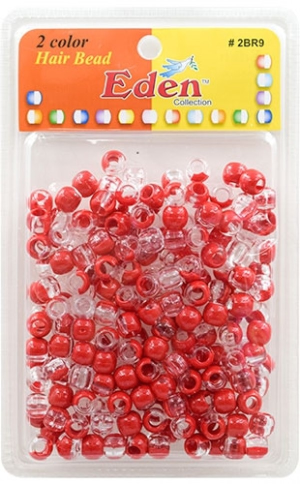 Eden - xlg blister medium round 2 color hair bead, 2BR9-Clear/Red