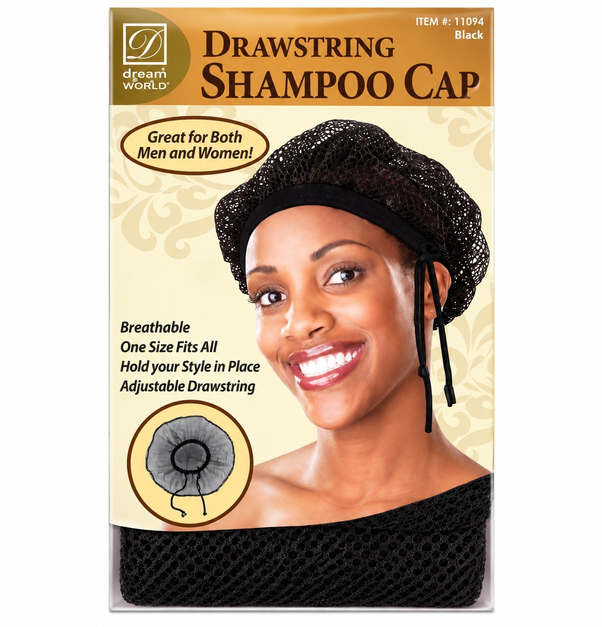 Donna - drawstring shampoo cap black, No. 11094
