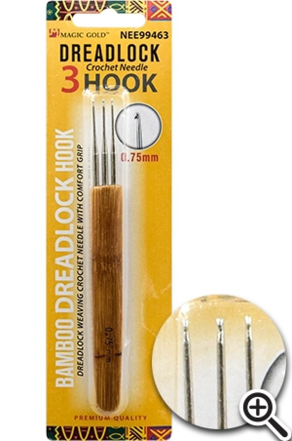 Magic Gold - bamboo dreadlock crochet needle 3 hook 0.75mm, NEE99463