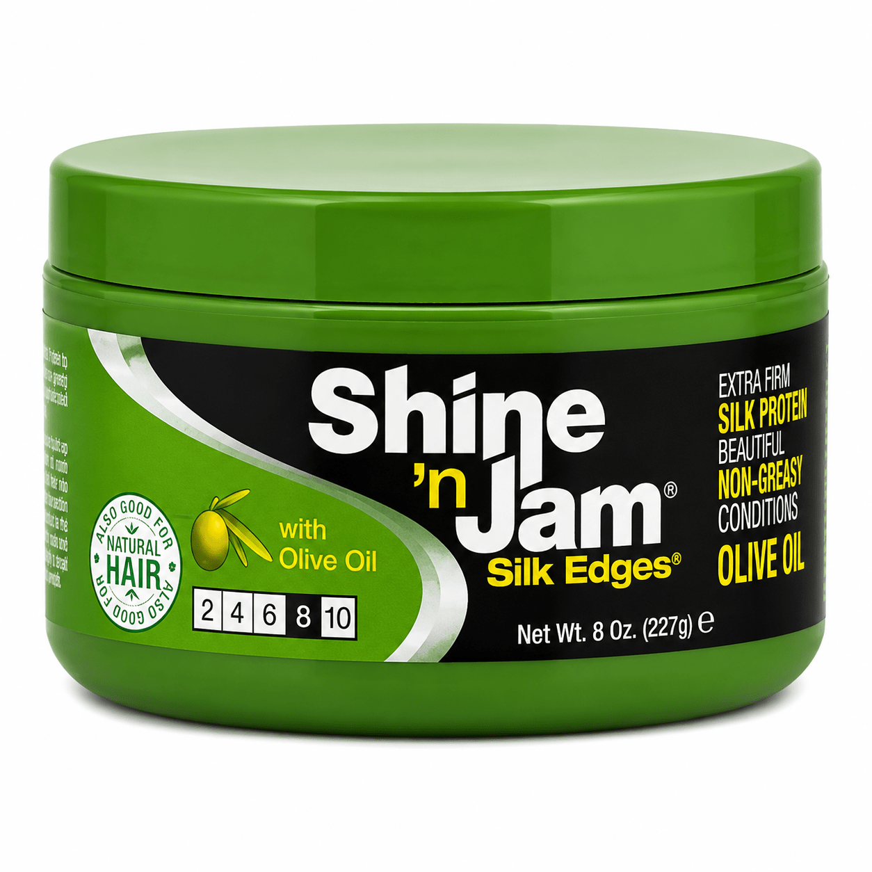 Ampro Shine ’N Jam Silk Edges Olive Oil 8 oz gel de finition contours à l’huile d’olive