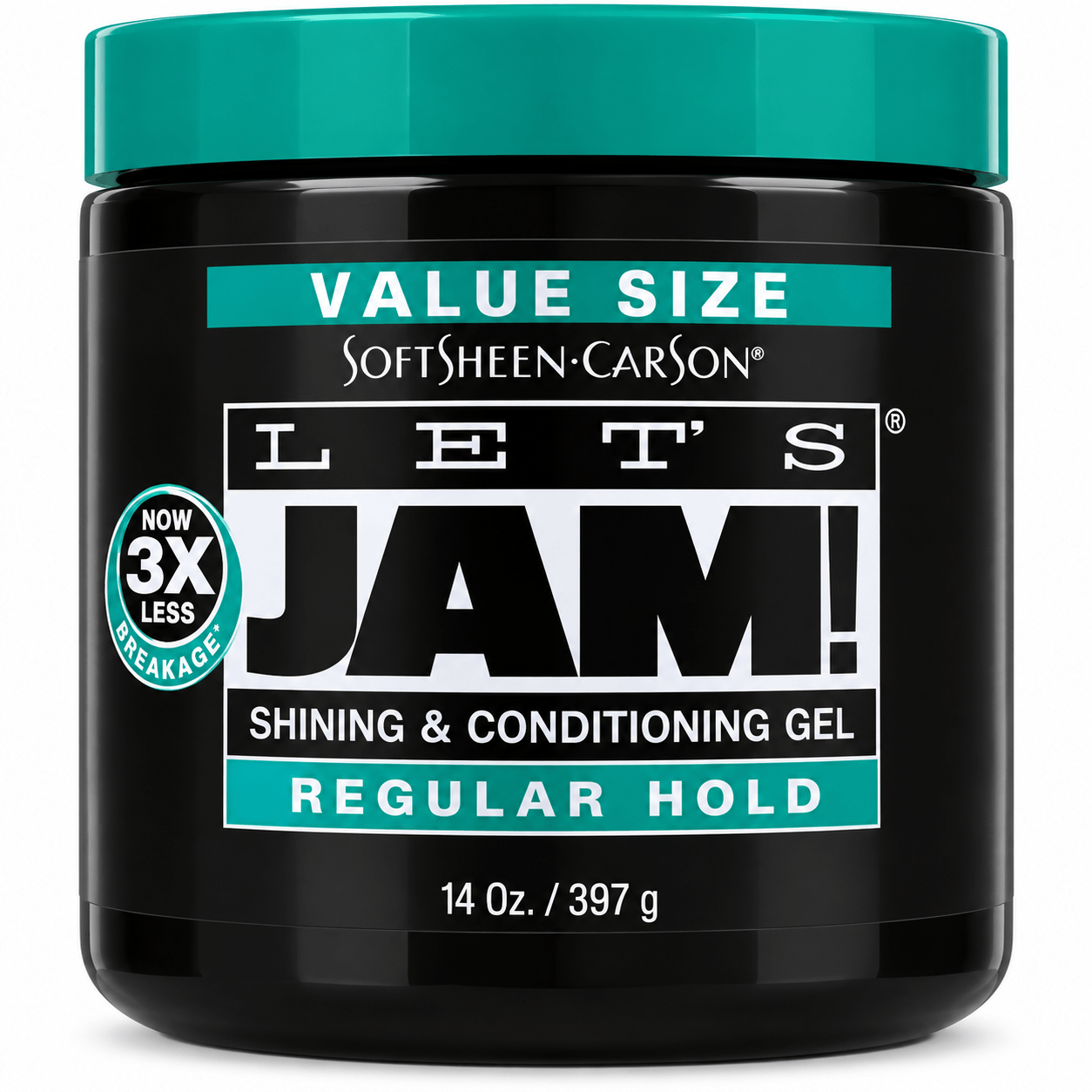 Let’s Jam Condition & Shine Gel Regular Hold 397 g gel coiffant pour cheveux texturés.