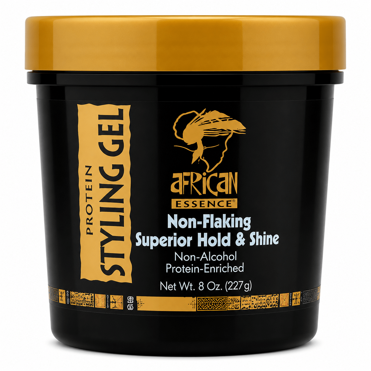 African Essence Non-Flaking Superior Hold & Shine Gel, 8 oz—a styling gel with strong hold and shine