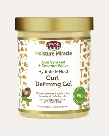 African Pride Moisture Miracle Defining Gel 510 g gel coiffant définisseur de boucles pour cheveux texturés.