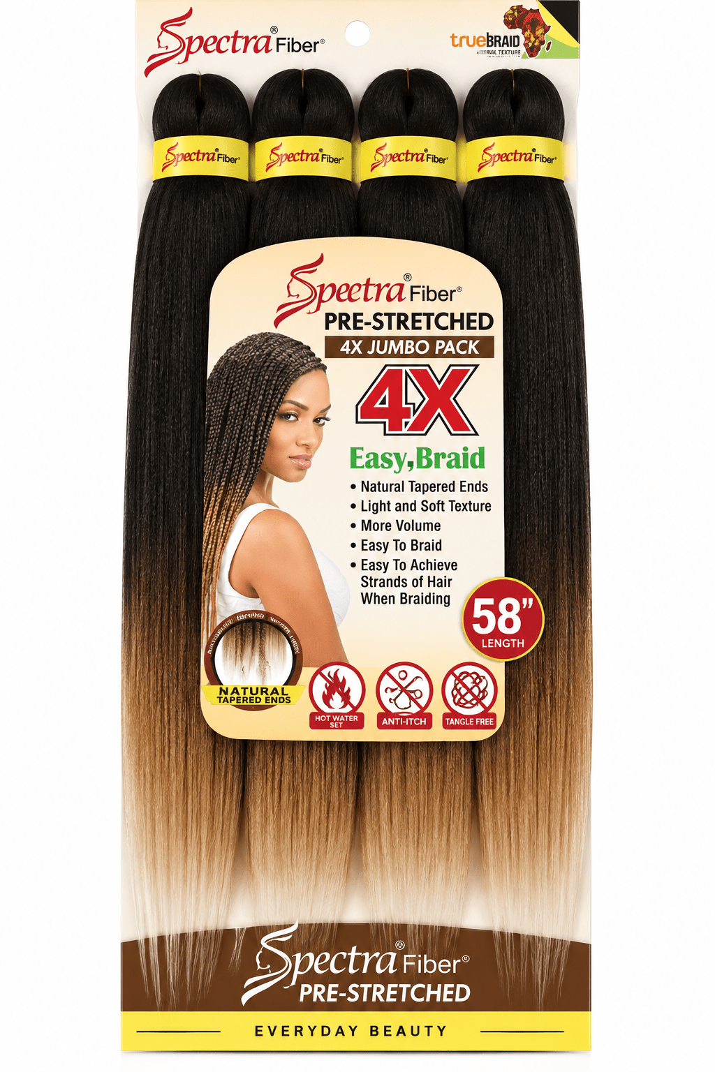 Eve Hair Spectra Fiber 4X Pre Stretched 58 pouces fibre synthétique pré-étirée pour tresses.