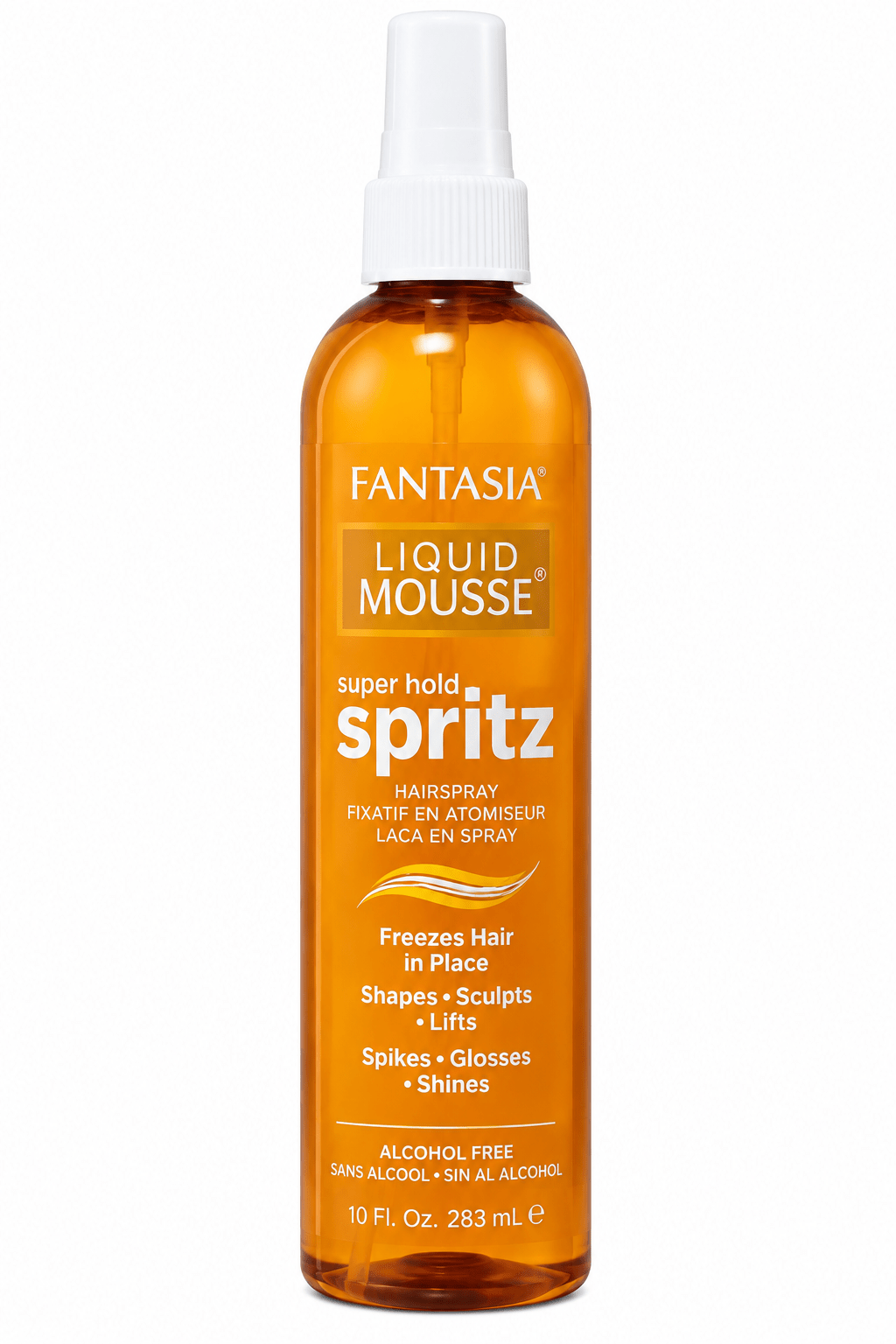 Fantasia Mega Hold Spritz Hairspray, 10 oz—a strong-hold styling spray to keep hairstyles in place.