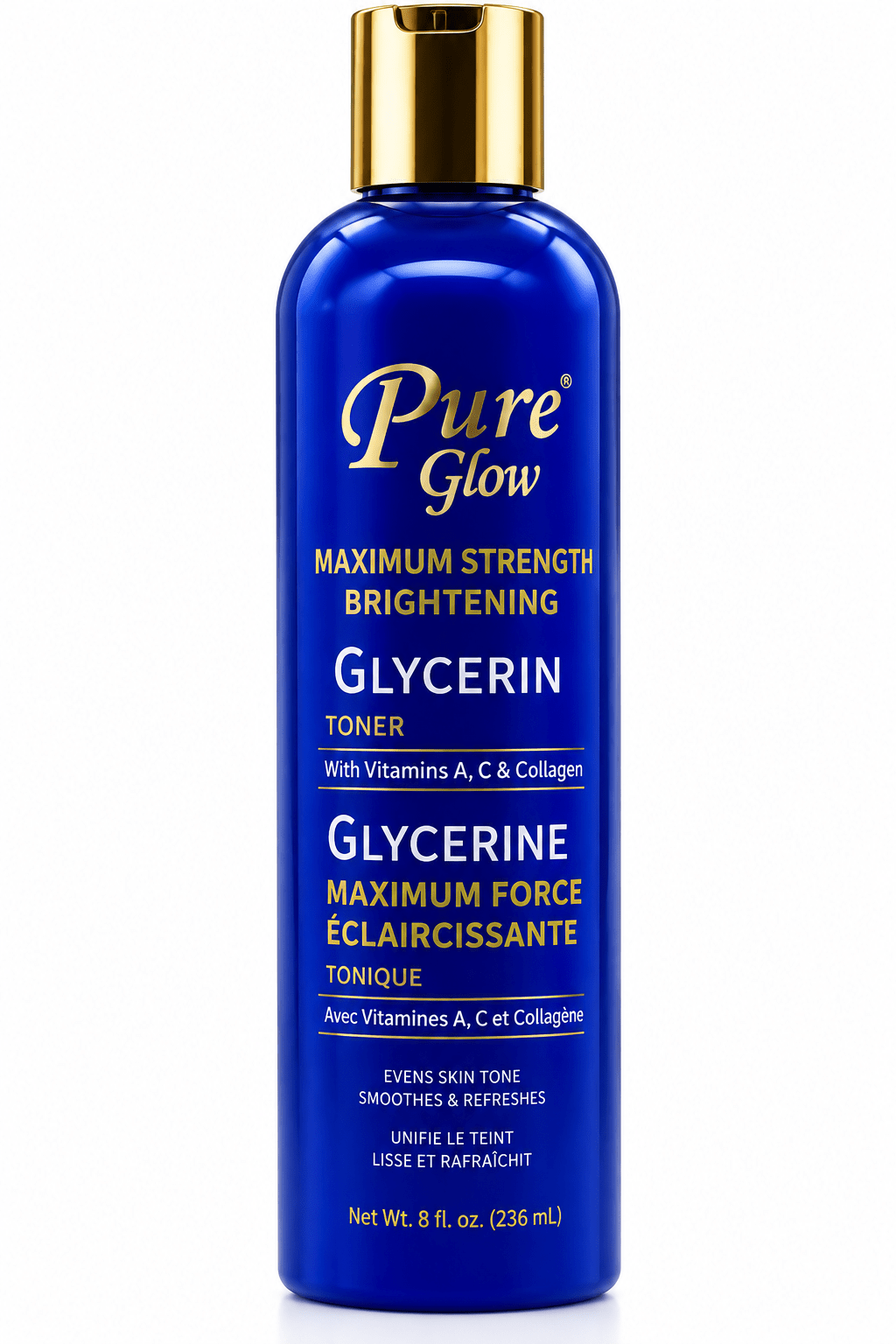 Pure Glow Glycérine Maximum Force Éclaircissante 500 ml soin hydratant et tonifiant pour le corps.