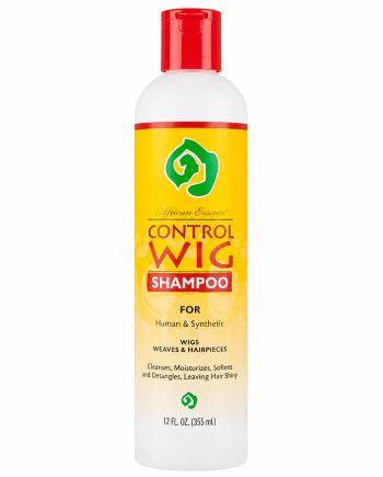 African Essence Control Wig Shampoo, 12 oz, for wigs, weaves, and hairpieces.