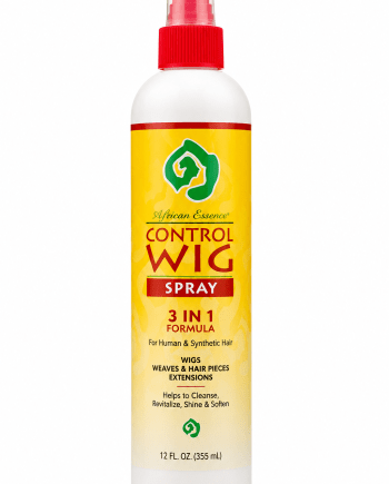 African Essence Control 3-in-1 Wig Spray, 12 oz, for wigs, weaves, and hairpieces.