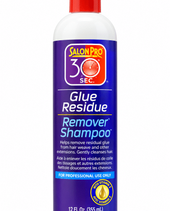 Salon Pro 30 Sec Glue Residue Remover Shampoo 12 oz pour éliminer les résidus de colle capillaire.