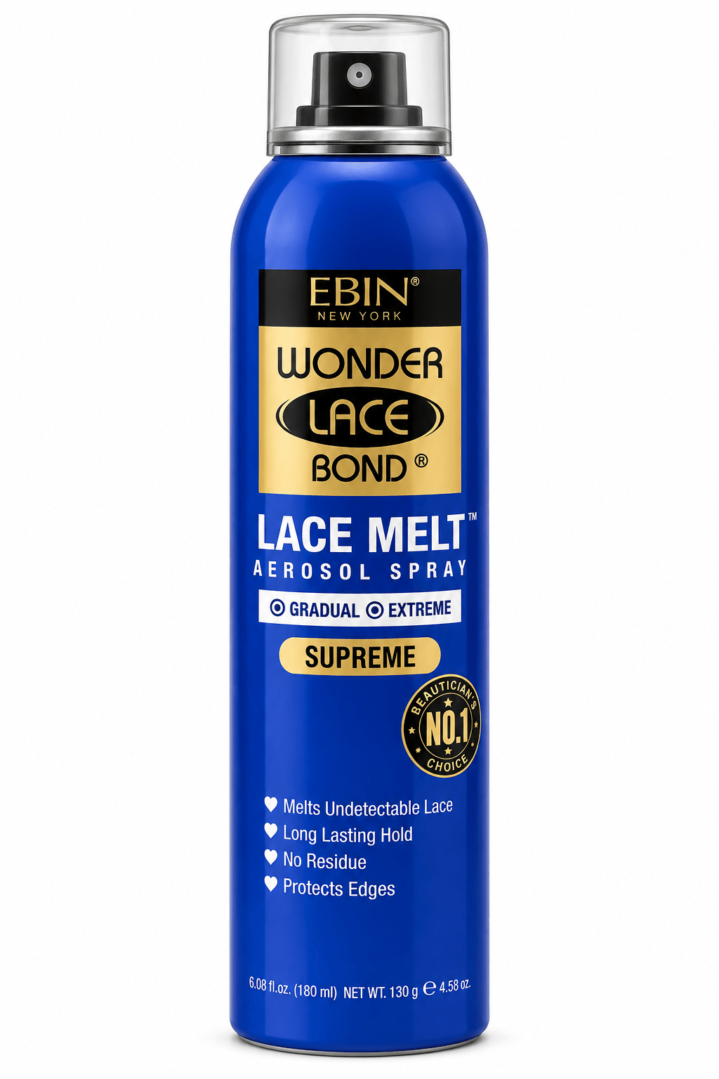 Ebin Lace Melt Aerosol Spray Supreme 180 ml finishing aerosol spray for lace wigs and lace.