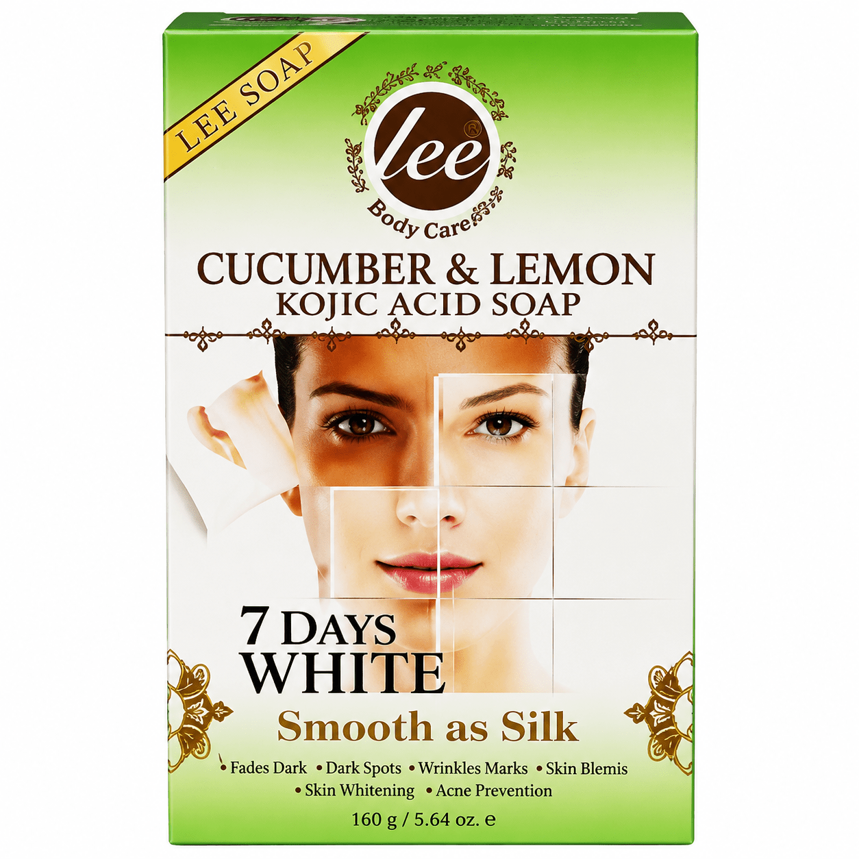 7 Days White Cucumber & Lemon Kojic White Soap, 160 g, for the face and body.