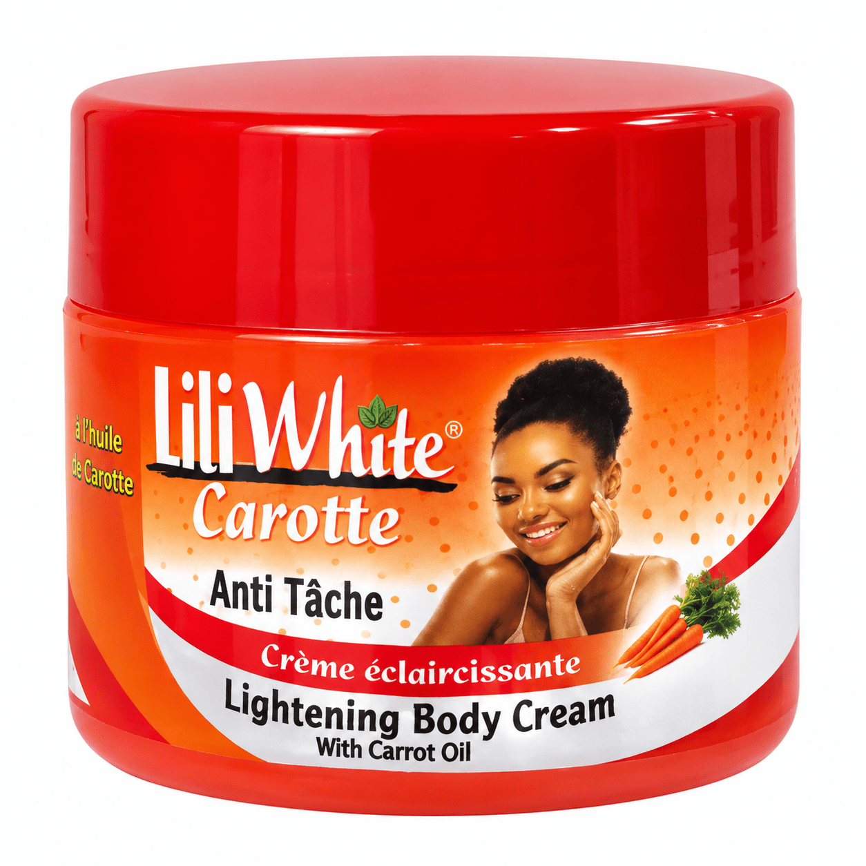 Lili White Carrot Body Cream 300 g—a carrot-infused body cream to moisturize and enhance the skin's radiance.