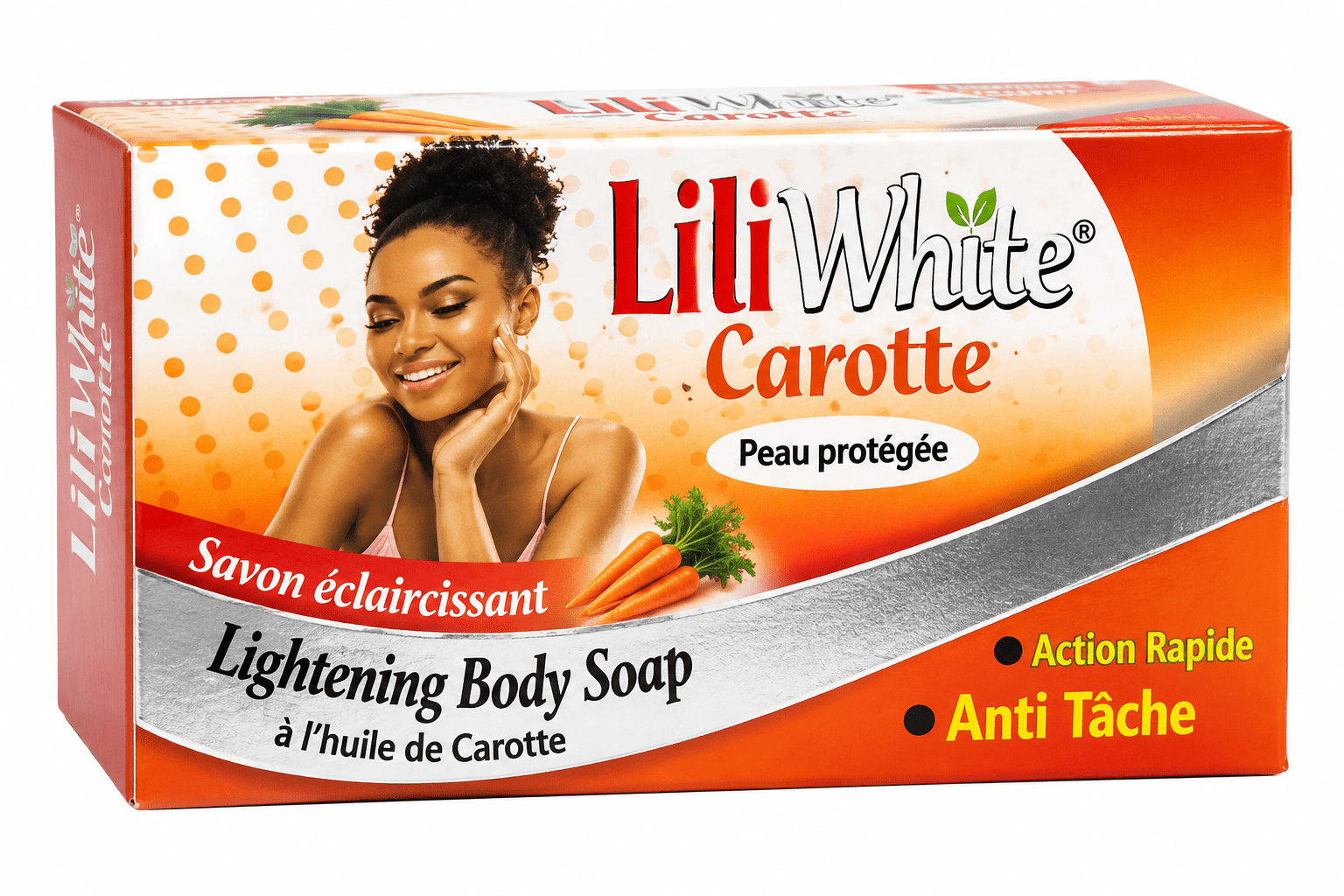 Lili White Carotte Savon Exfoliant 200 g savon exfoliant à la carotte pour nettoyer et lisser la peau.
