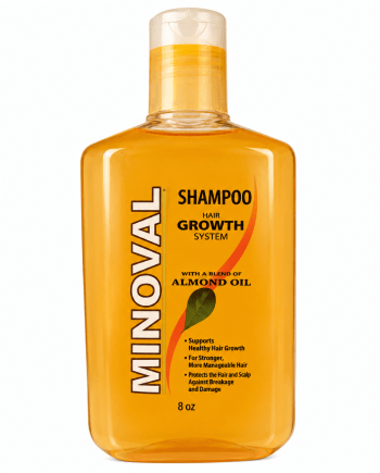 Minoval Hair Growth Shampoo, 8 fl. oz., for hair and scalp.
