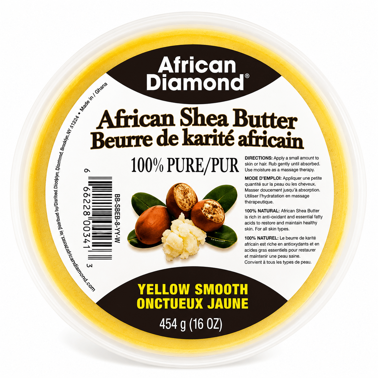 African Diamond Beurre de Karité Épais Jaune 16 oz soin nourrissant pour la peau