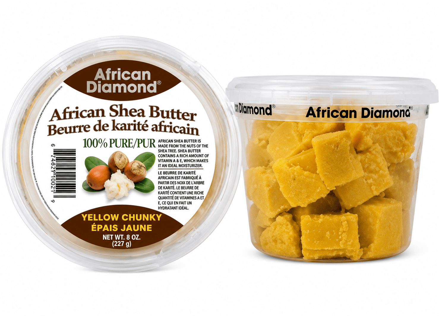 African Diamond beurre de karité épais jaune 8 oz pour peau et cheveux.