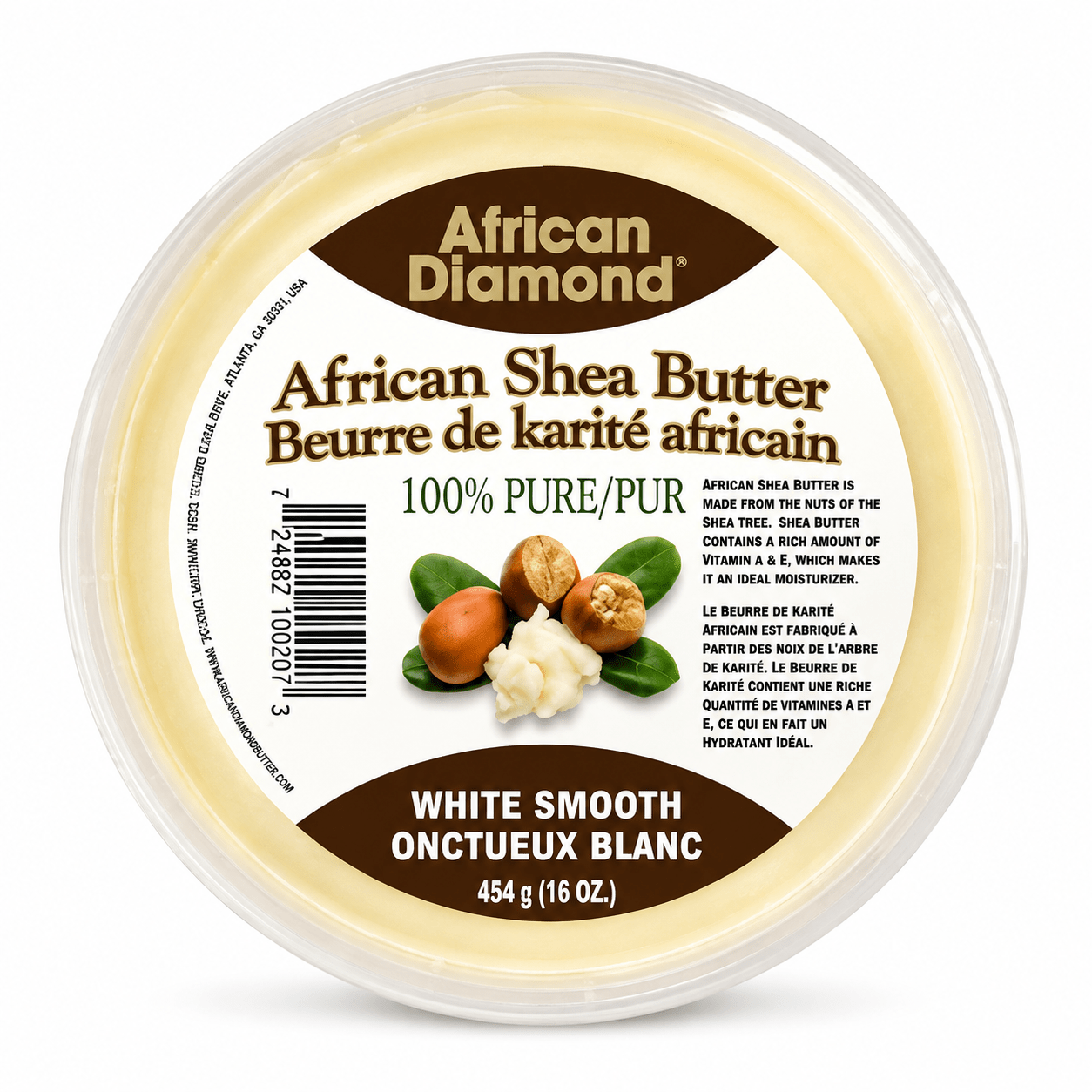 African Diamond beurre de karité onctueux blanc 16 oz pour peau et cheveux.