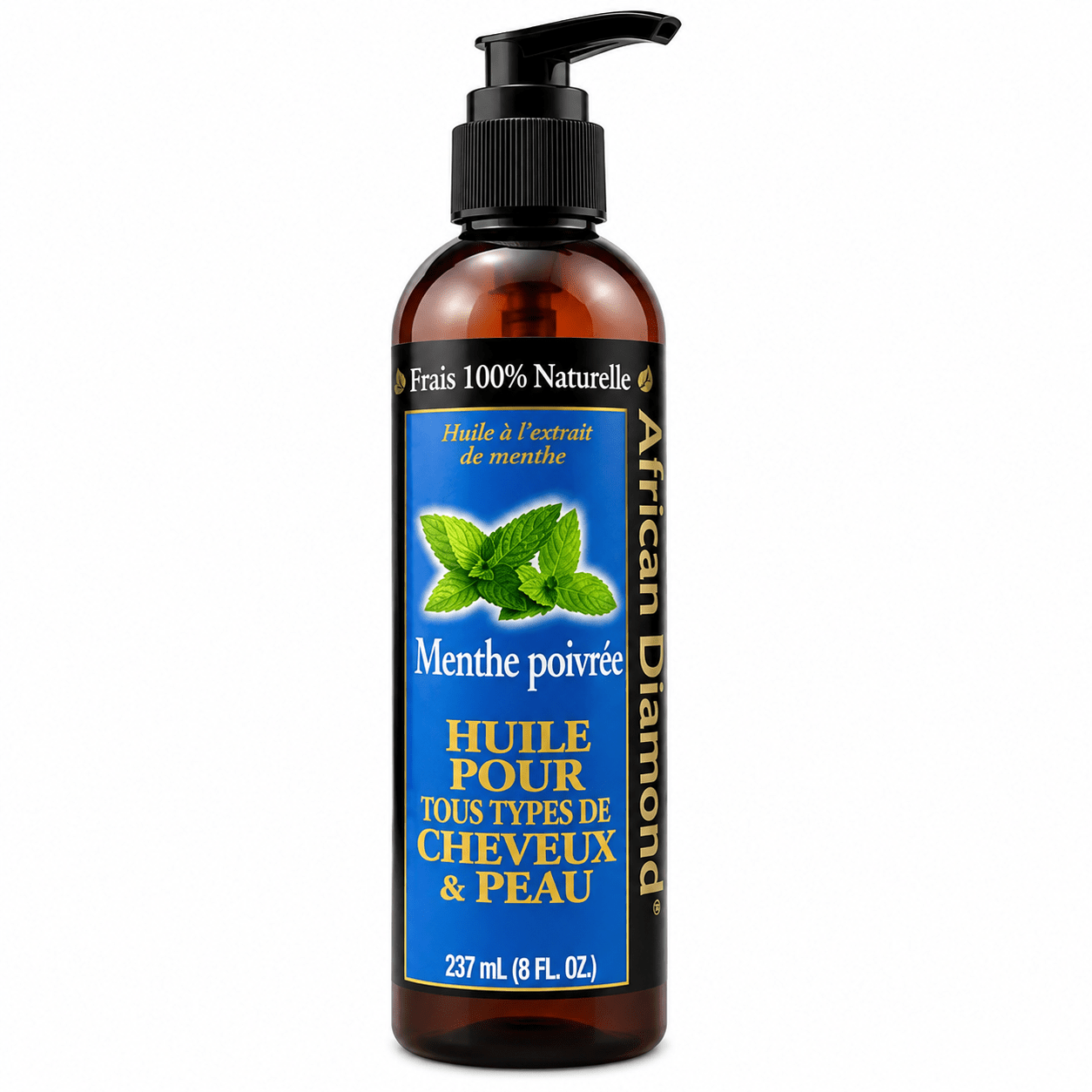 African Diamond Peppermint Oil, 237 ml, for hair, scalp, and skin.