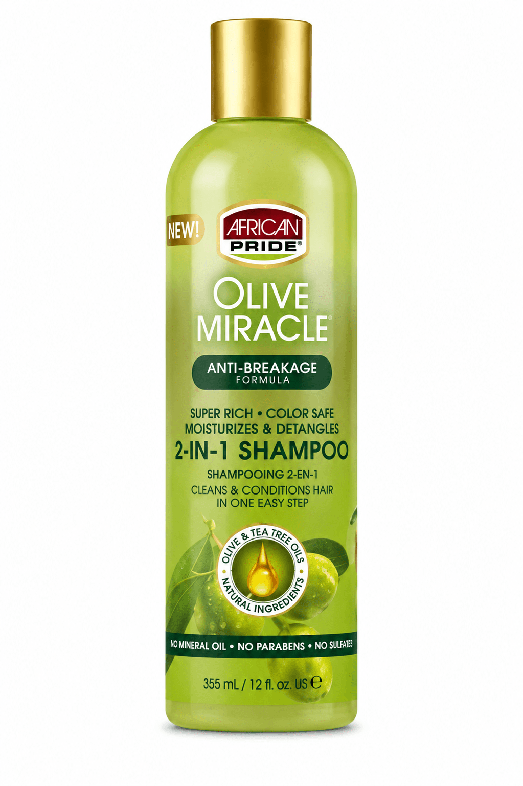African Pride Olive Miracle 2-in-1 Shampoo 355 ml shampoing 2-en-1 à l’huile d’olive pour cheveux texturés