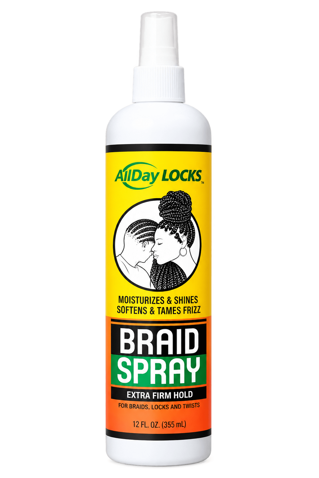 AllDay Locks Braid Spray 12 oz spray hydratant pour tresses et coiffures protectrices.